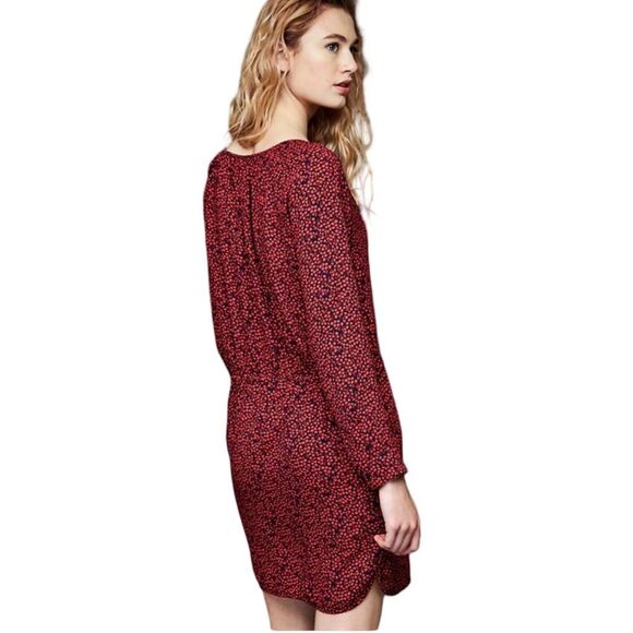 GAP Red Navy Small Cherry Print Henley Neckline Soft Tie Shirt Dress - Picture 13 of 15